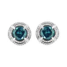 Load image into Gallery viewer, .925 Sterling Silver 1 cttw Treated Black Diamond Modern 4-Prong Solitaire Milgrain Stud Earrings (Black Color, I1-I2 Clarity)