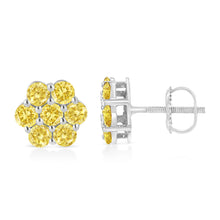 Load image into Gallery viewer, .925 Sterling Silver 1/4 Cttw Treated Yellow Diamond Floral Stud Earrings (Yellow Color, I1-I2 Clarity)