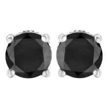 Load image into Gallery viewer, .925 Sterling Silver 2.00 Cttw Round Brilliant-Cut Black Diamond Classic 4-Prong Stud Earrings with Screw Backs (Fancy Color-Enhanced, I2-I3 Clarity)