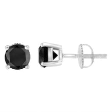 Load image into Gallery viewer, .925 Sterling Silver 2.00 Cttw Round Brilliant-Cut Black Diamond Classic 4-Prong Stud Earrings with Screw Backs (Fancy Color-Enhanced, I2-I3 Clarity)