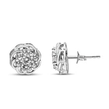 Load image into Gallery viewer, .925 Sterling Silver 1/2 Cttw Round Diamond Cluster Openwork Floral Halo Stud Earrings (I1-I2 Clarity, I-J Color)
