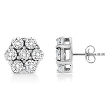 Load image into Gallery viewer, 14K White Gold 1/2 Cttw Prong Set Round-Cut Diamond Flower Stud Earring (H-I Color, I1-I2 Clarity)