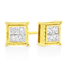 Load image into Gallery viewer, 14K Yellow Gold 1 Cttw Princess Cut Diamond Square Stud Earrings