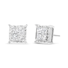 Load image into Gallery viewer, 14K White Gold 1 1/2 Cttw Invisible Set Princess-Cut Diamond Contemporary Wavy Quad Stud Earrings (I-J Color, I1-I2 Clarity)