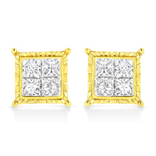 Load image into Gallery viewer, 14K Yellow Gold 1 Cttw Princess Cut Diamond Square Stud Earrings