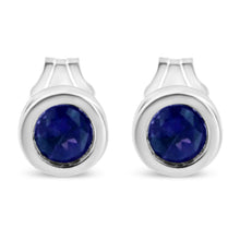 Load image into Gallery viewer, .925 Sterling Silver Bezel Set 3.5mm Created Red Ruby Gemstone Solitaire Stud Earrings
