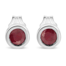 Load image into Gallery viewer, .925 Sterling Silver Bezel Set 3.5mm Created Red Ruby Gemstone Solitaire Stud Earrings