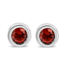 Load image into Gallery viewer, .925 Sterling Silver Bezel Set 3.5mm Created Red Ruby Gemstone Solitaire Stud Earrings