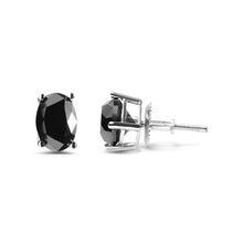 Load image into Gallery viewer, 14K White Gold 3.00 Cttw Oval Cut Black Diamond Solitaire Stud Earrings (Black Color, I2-I3 Clarity)