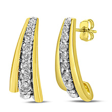 Load image into Gallery viewer, 10K Yellow Gold Plated .925 Sterling Silver 0.50 Cttw Round Diamond Graduated Huggie Earrings (I-J Color, I2-I3 Clarity)