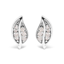 Load image into Gallery viewer, .925 Sterling Silver Diamond Accent Leaf Stud Earrings