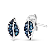 Load image into Gallery viewer, .925 Sterling Silver Blue Diamond Accent Leaf Stud Earrings