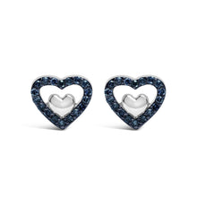 Load image into Gallery viewer, 925 Sterling Silver 1/6 Cttw Diamond Open Double Heart Stud Earrings (I-J Color, I3 Clarity)