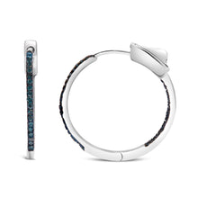 Load image into Gallery viewer, .925 Sterling Silver 1/3 Cttw Inside Out Blue Treated Diamond 1MM Wide Hoop Earrings (Blue Color, I2-I3 Clarity)