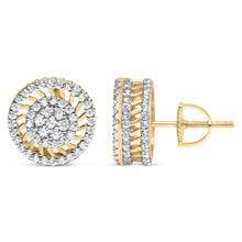 Load image into Gallery viewer, 10K Yellow Gold 1.00 Cttw Diamond Halo Radiant Sunburst Stud Earrings (I-J Color, I2-I3 Clarity)