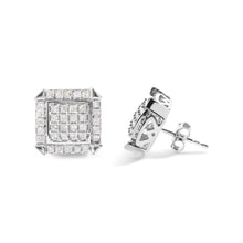 Load image into Gallery viewer, 10K White Gold 1 1/10 Cttw Princess Diamond Composite and Halo Stud Earrings (I-J Color, I1-I2 Clarity)