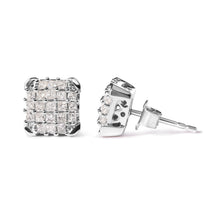 Load image into Gallery viewer, 10K White Gold 3/4 Cttw Princess Diamond Composite Open Frame Stud Earrings (I-J Color, I1-I2 Clarity)