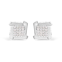 Load image into Gallery viewer, 10K White Gold 1/2 Cttw Composite Princess Diamond Square and Swirl Stud Earrings (I-J Color, I1-I2 Clarity)