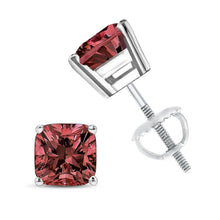 Load image into Gallery viewer, 14K White Gold 1 1/2 Cttw Lab Grown Pink Cushion 4-Prong Set Classic Diamond Solitaire Stud Earrings (Pink Color, VS1-VS2 Clarity)