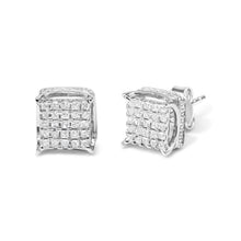 Load image into Gallery viewer, 10K White Gold 1/2 Cttw Princess Cut Diamond Square Shaped Multi Stone Stud Earrings (H-I Color, SI1-SI2 Clarity)