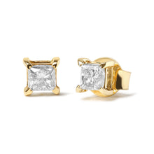 Load image into Gallery viewer, 10K Yellow Gold 5/8 Cttw Princess Cut Diamond 4-Prong Solitaire Stud Earrings (J-K Color, I2-I3 Clarity)