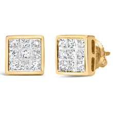 Load image into Gallery viewer, 14K Yellow Gold 1.0 Cttw Princess Cut Diamond Composite Stud Earrings with Screw Backs (J-K Color, SI1-SI2 Clarity)