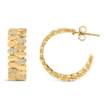 Load image into Gallery viewer, 14K Yellow Gold Plated .925 Sterling Silver 3/8 Cttw Diamond Pave Pear Link J Hoop Earrings (H-I Color, I1-I2 Clarity)