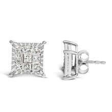 Load image into Gallery viewer, Sterling Silver 1.0 Cttw Princess Diamond Composite Square Stud Earrings