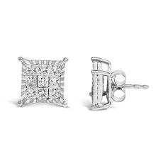 Load image into Gallery viewer, Sterling Silver 1.0 Cttw Princess Diamond Composite Square Stud Earrings