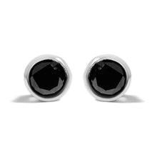 Load image into Gallery viewer, .925 Sterling Silver 4.00 Cttw Round Brilliant-Cut Black Diamond Bezel-Set Stud Earrings with Screw Backs (Fancy Color-Enhanced, I2-I3 Clarity)