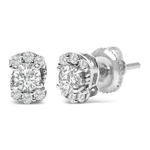 Load image into Gallery viewer, Sterling Silver 1/3 Cttw Lab Grown Diamond Halo Swirl Stud Earrings