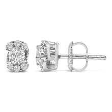 Load image into Gallery viewer, Sterling Silver 1/3 Cttw Lab Grown Diamond Halo Swirl Stud Earrings