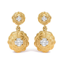 Load image into Gallery viewer, 14K Yellow Gold Plated Sterling Silver 1/2 Cttw Lab Grown Diamond Rose Motif Drop Earrings