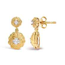 Load image into Gallery viewer, 14K Yellow Gold Plated Sterling Silver 1/2 Cttw Lab Grown Diamond Rose Motif Drop Earrings