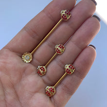 Load image into Gallery viewer, 14G 9/16 Clear Red Gem Gold Tone Ladybug Barbell Nipple Ring Set