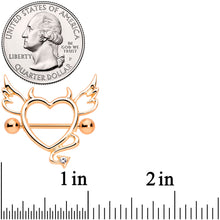 Load image into Gallery viewer, 14G 9/16 Clear Gem Rose Gold Tone Devil Heart Nipple Shield Set