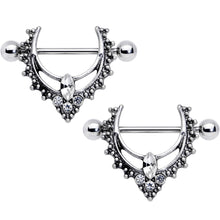 Load image into Gallery viewer, 14G 9/16 Clear Gem Ornate Deco Nipple Shield Set