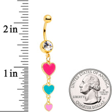 Load image into Gallery viewer, Clear Gem Gold Tone Red Pink Heart Valentines Day Dangle Belly Ring