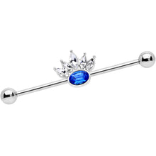 Load image into Gallery viewer, 14G Clear Blue Gem Crown Industrial Barbell 38mm
