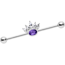 Load image into Gallery viewer, 14G Clear Purple Gem Crown Industrial Barbell 38mm