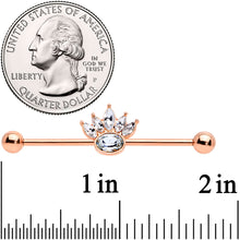 Load image into Gallery viewer, 14G Clear Gem Rose Gold Tone Anodized Crown Industrial Barbell 38mm