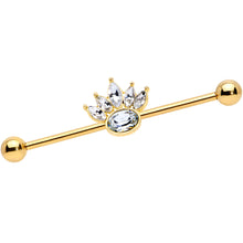 Load image into Gallery viewer, 14G Clear Gem Gold Tone Anodized Crown Industrial Barbell 38mm