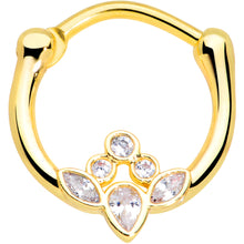 Load image into Gallery viewer, 16G 3/8 Clear Gem Gold Tone Anodized Classic Cluster Septum Clicker