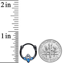 Load image into Gallery viewer, 16G 3/8 Clear Blue Gem Black Anodized Classic Cluster Septum Clicker
