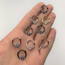 Load image into Gallery viewer, 16G 3/8 Clear Gem Rose Gold Tone Anodized Classic Cluster Septum Clicker