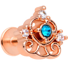 Load image into Gallery viewer, 16G 1/4 Clear Blue Gem Rose Gold Hue Graceful Heart Labret Tragus