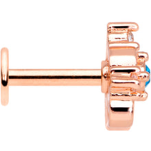 Load image into Gallery viewer, 16G 1/4 Clear Blue Gem Rose Gold Hue Graceful Heart Labret Tragus