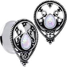 Load image into Gallery viewer, White Faux Opal Filigree Double Flare Plug Set