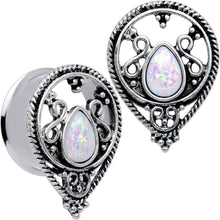 Load image into Gallery viewer, White Faux Opal Filigree Double Flare Plug Set