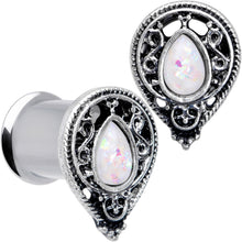 Load image into Gallery viewer, White Faux Opal Filigree Double Flare Plug Set